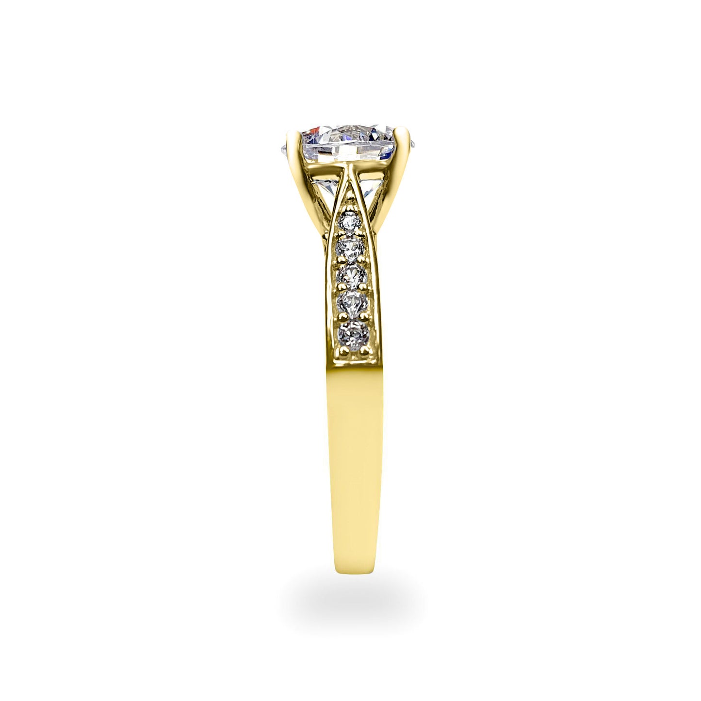 9ct Gold  CZ Solitaire Shoulder Set Engagement Ring - JRN554