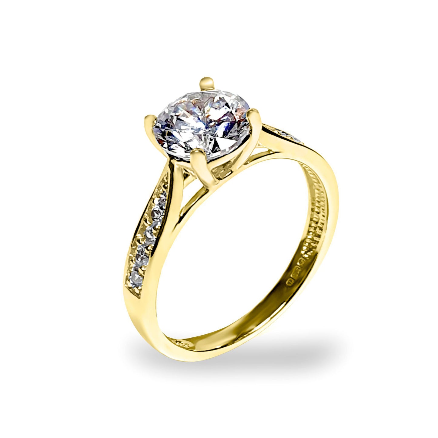 9ct Gold  CZ Solitaire Shoulder Set Engagement Ring - JRN554