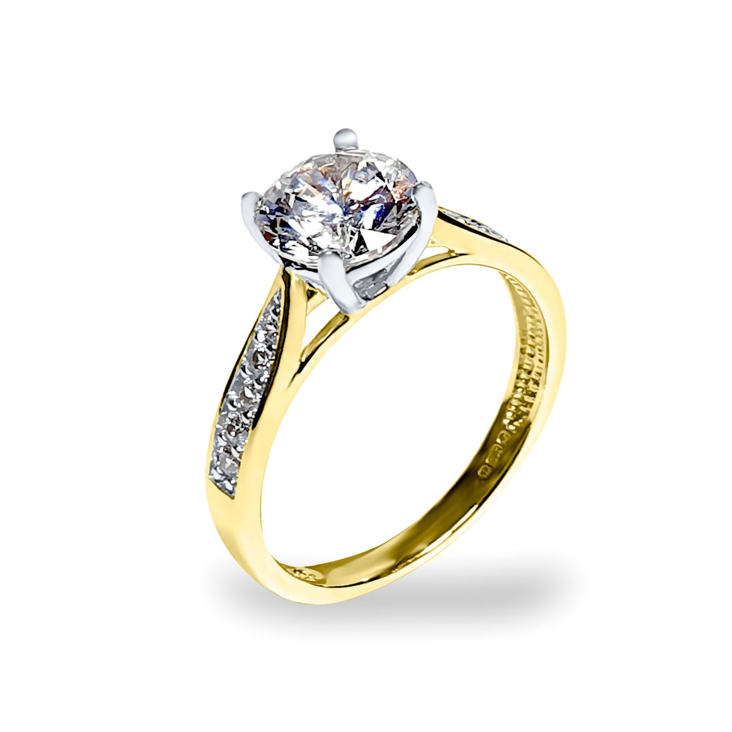 9ct 2-Colour Gold  CZ Solitaire Shoulder Set Engagement Ring - JRN554