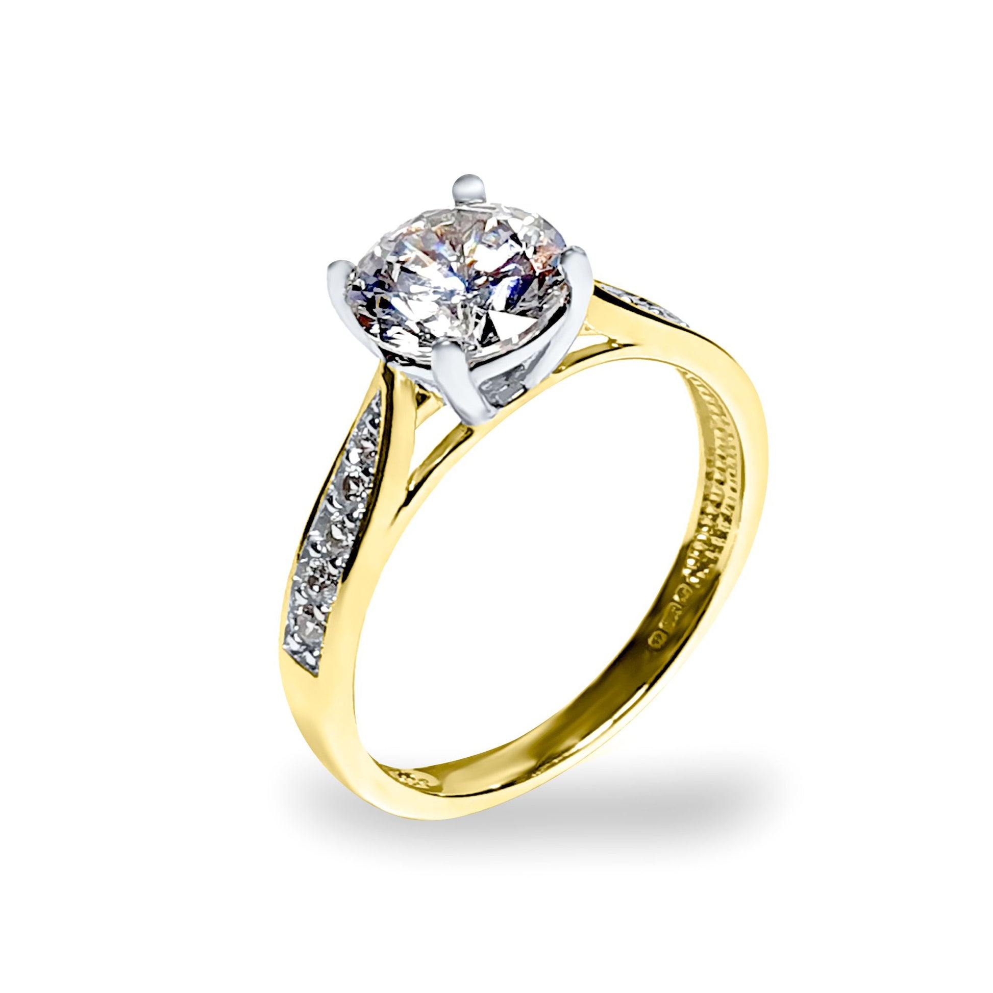9ct 2-Colour Gold  CZ Solitaire Shoulder Set Engagement Ring - JRN554