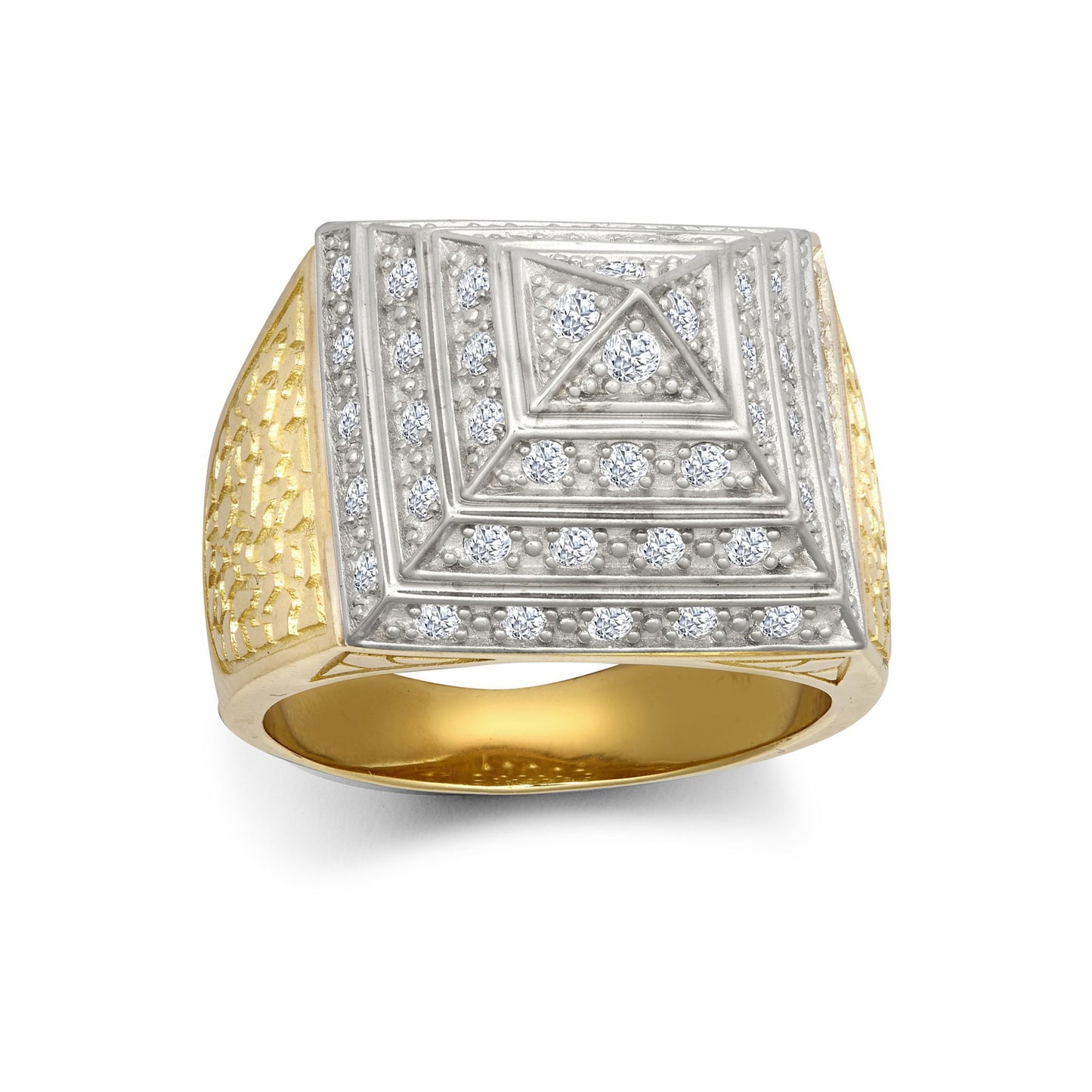 9ct 2-Colour Gold  CZ Egyptian Pyramid 1/2oz 20mm Signet Ring - JRN563