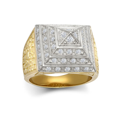 9ct 2-Colour Gold  CZ Egyptian Pyramid 1/2oz 20mm Signet Ring - JRN563