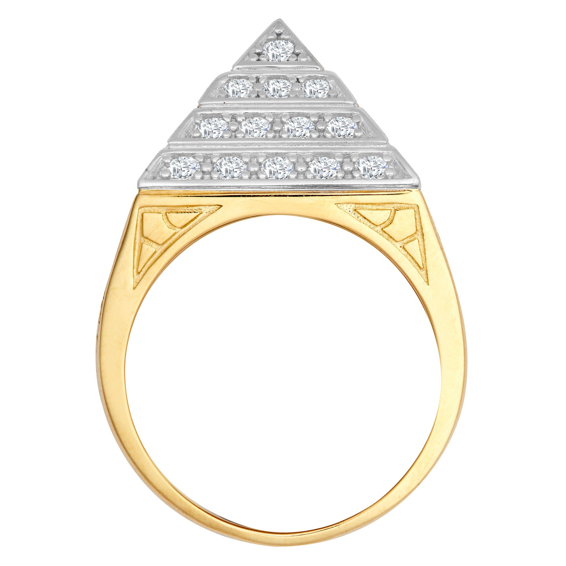 9ct 2-Colour Gold  CZ Egyptian Pyramid 1/2oz 20mm Signet Ring - JRN563
