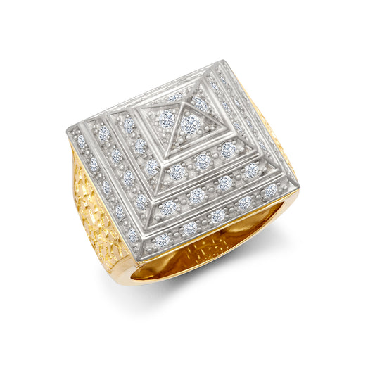 9ct 2-Colour Gold  CZ Egyptian Pyramid 1oz 25mm Signet Ring - JRN564