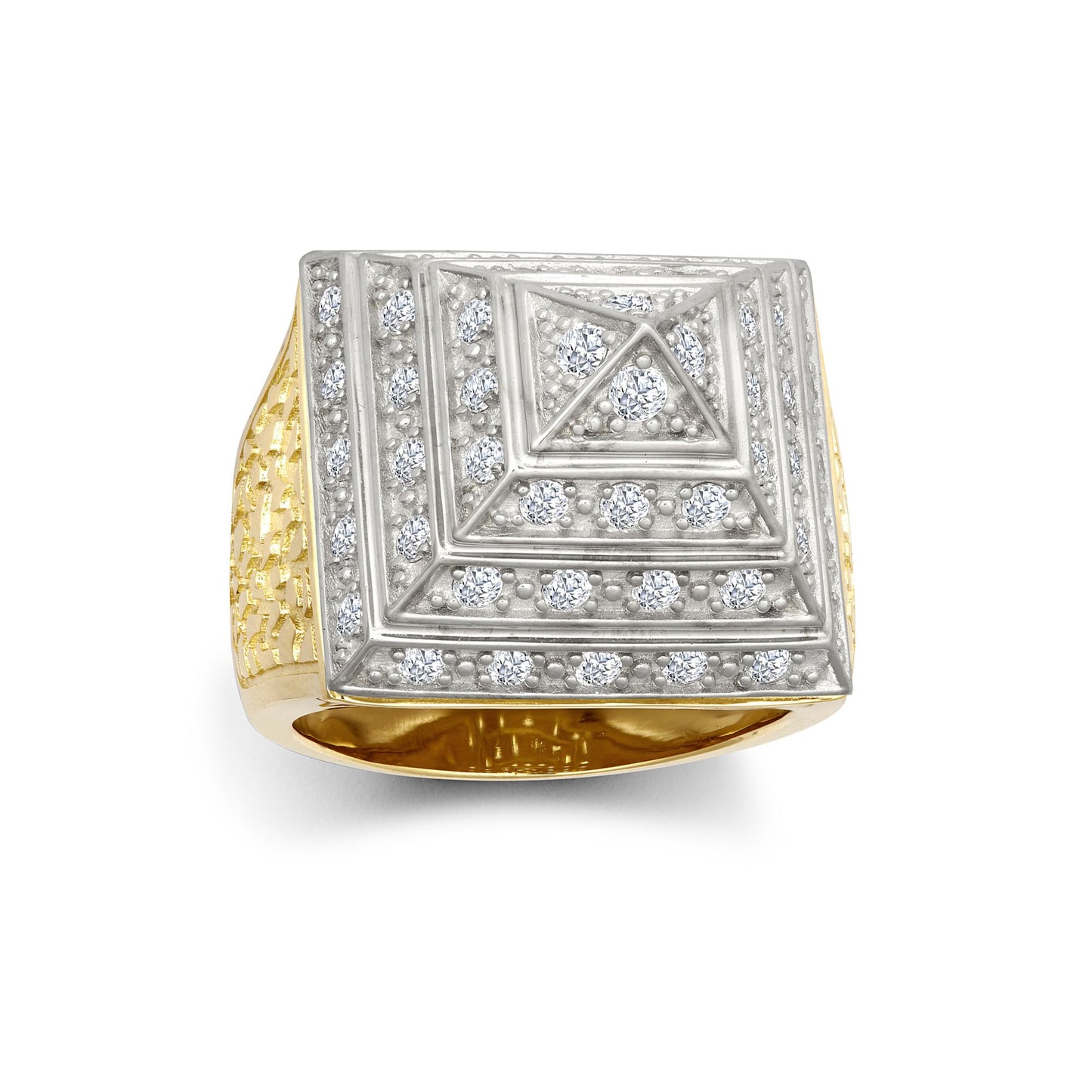 9ct 2-Colour Gold  CZ Egyptian Pyramid 1oz 25mm Signet Ring - JRN564