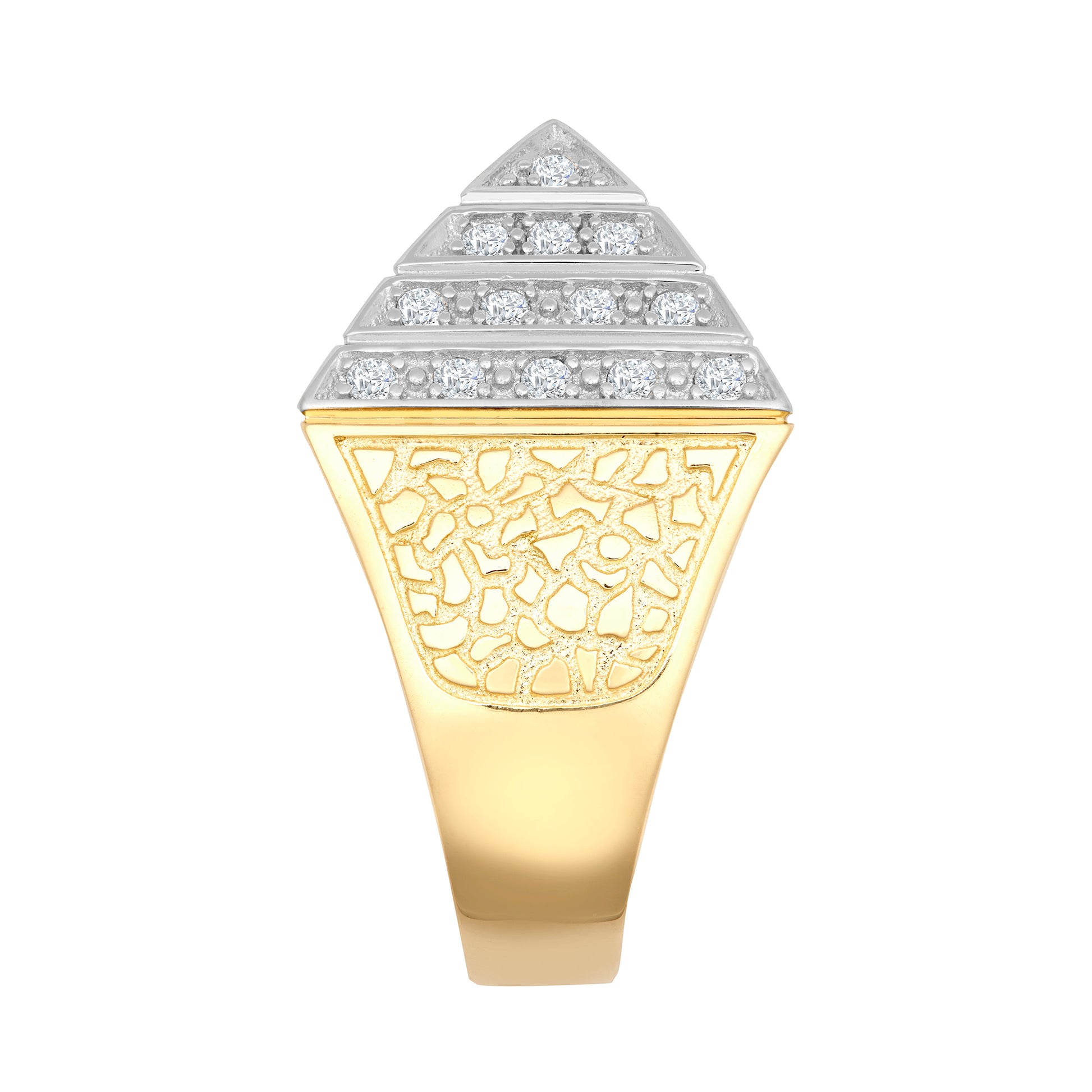 9ct 2-Colour Gold  CZ Egyptian Pyramid 1oz 25mm Signet Ring - JRN564