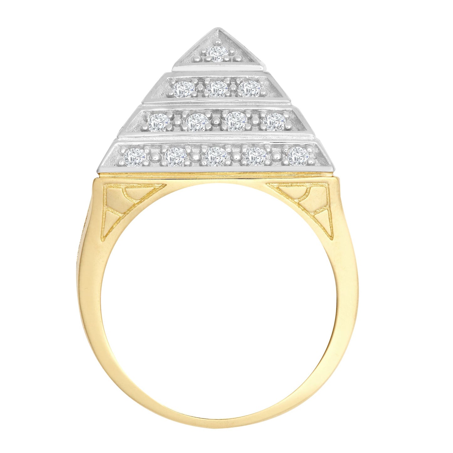 9ct 2-Colour Gold  CZ Egyptian Pyramid 1oz 25mm Signet Ring - JRN564