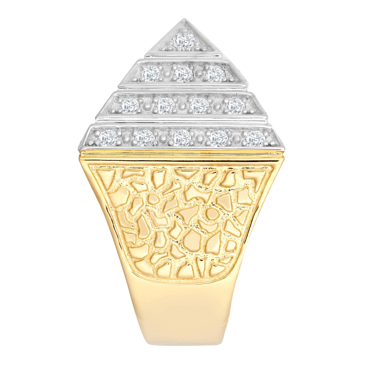 9ct 2-Colour Gold  CZ Egyptian Pyramid 1 1/2oz 30mm Signet Ring - JRN565