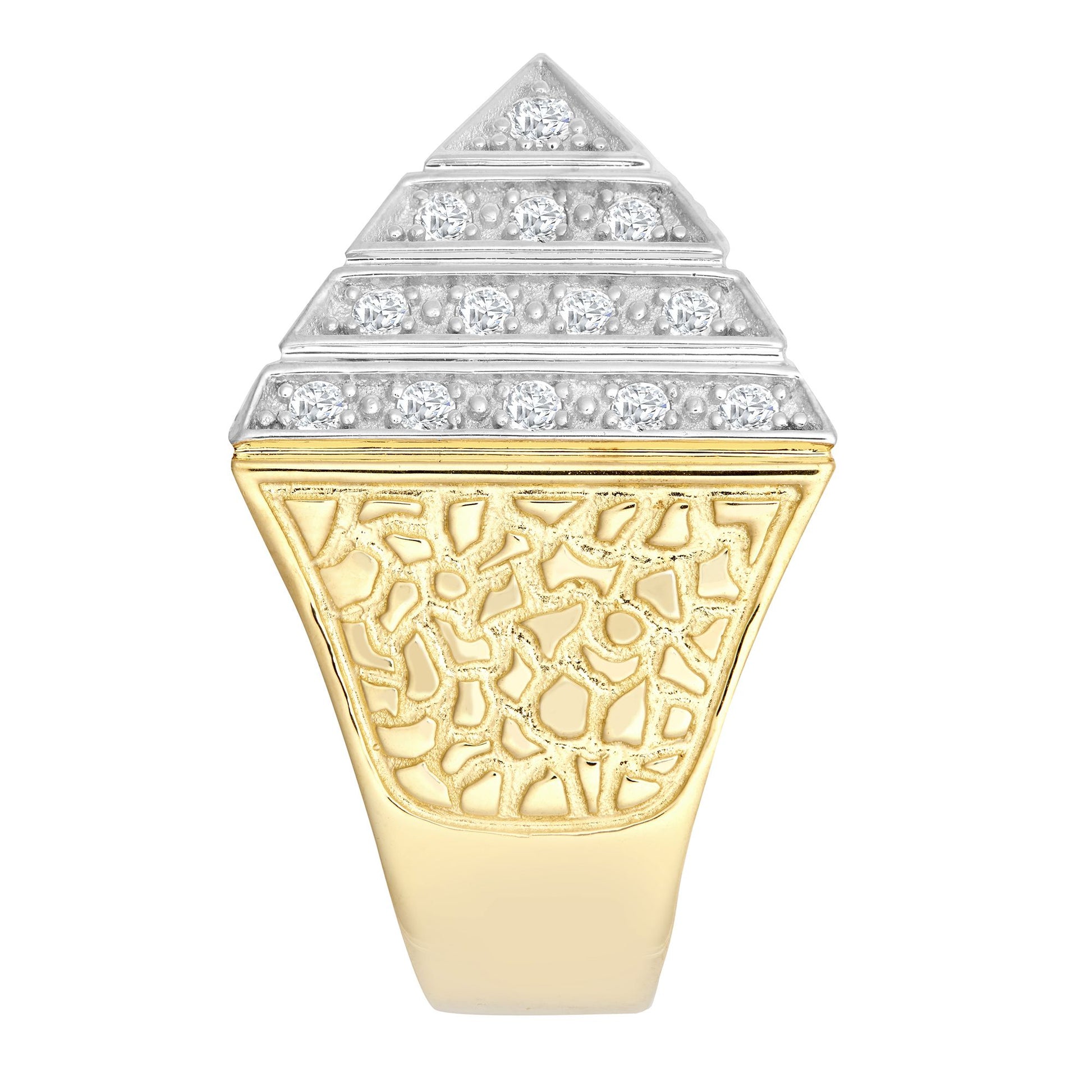 9ct 2-Colour Gold  CZ Egyptian Pyramid 1 1/2oz 30mm Signet Ring - JRN565
