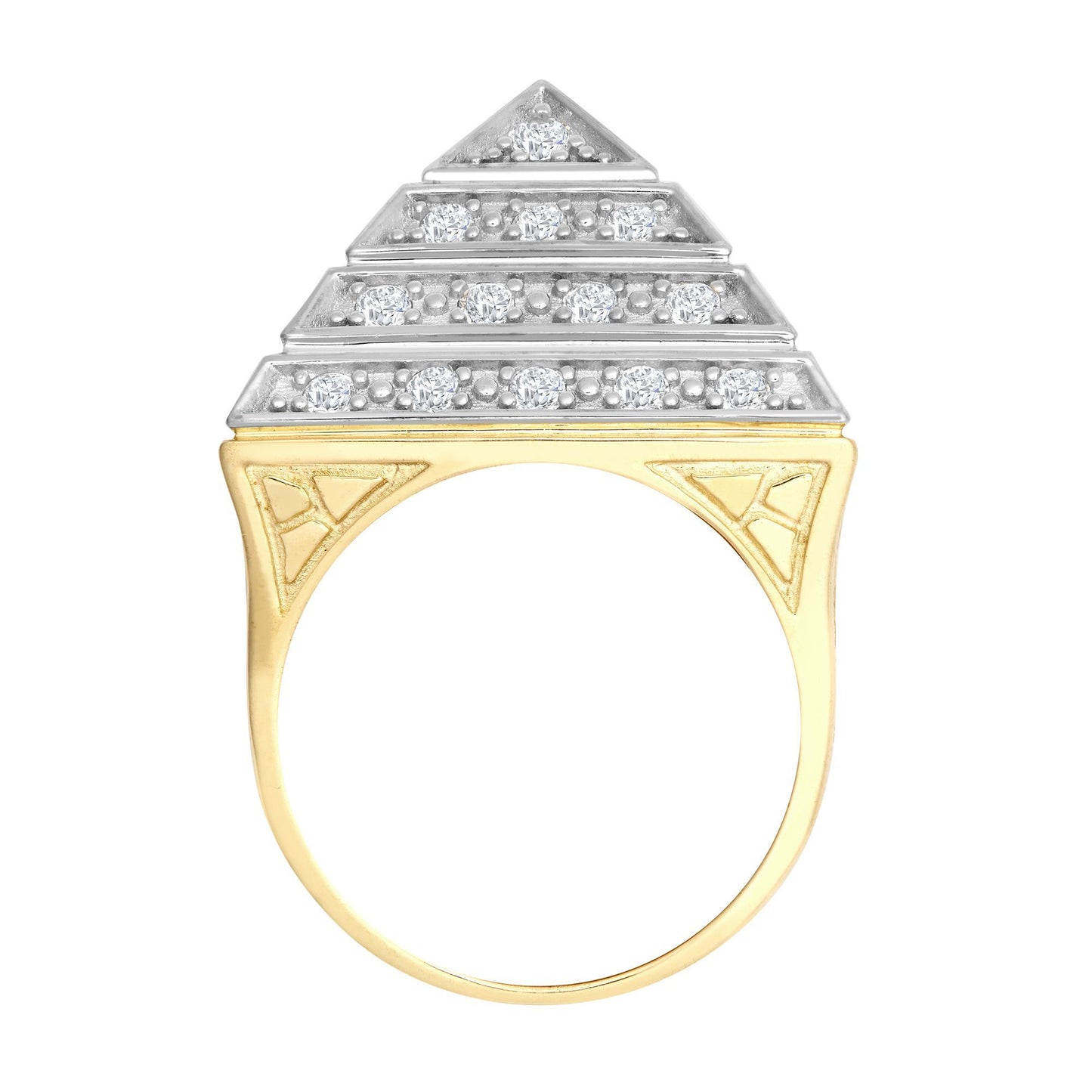 9ct 2-Colour Gold  CZ Egyptian Pyramid 1 1/2oz 30mm Signet Ring - JRN565