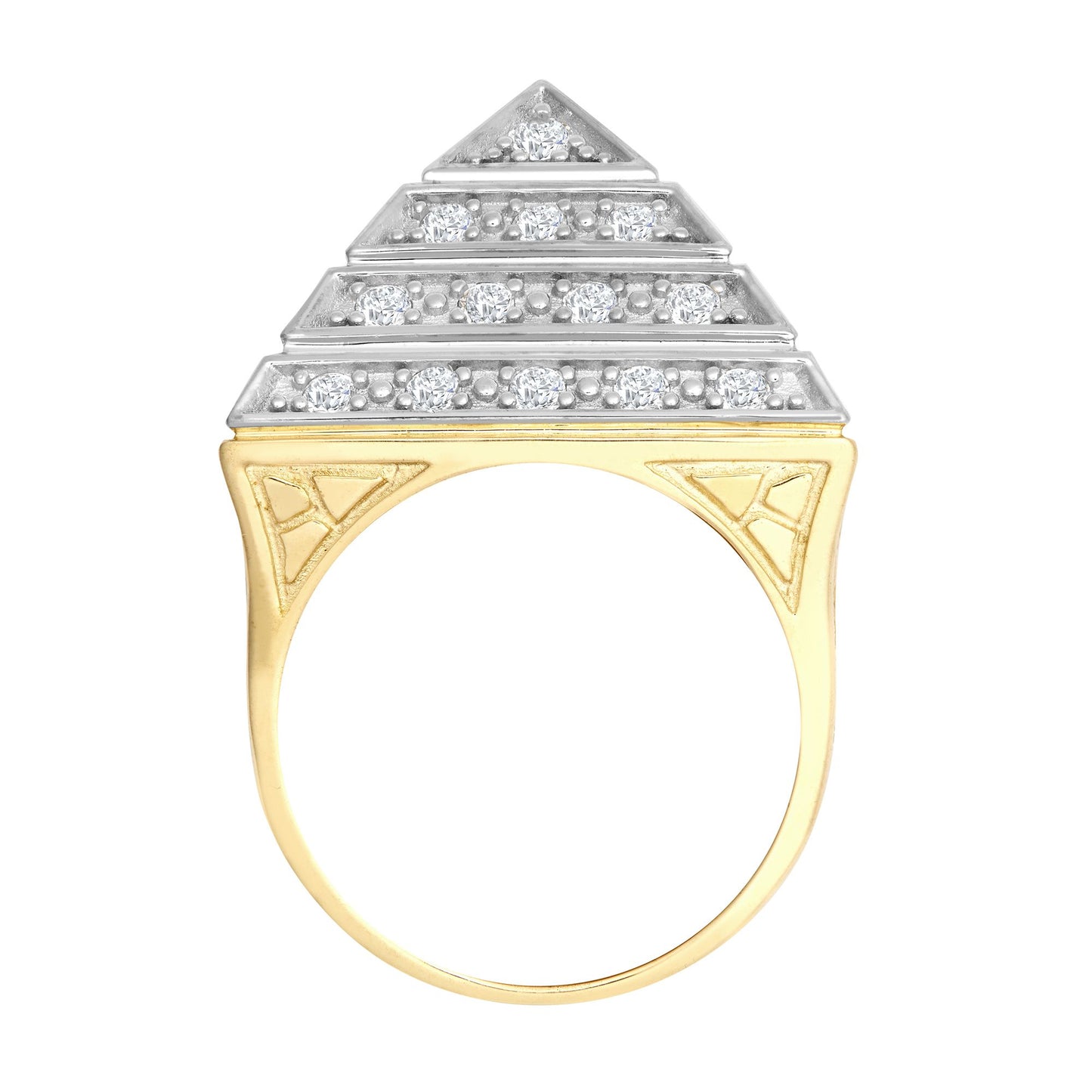 9ct 2-Colour Gold  CZ Egyptian Pyramid 1 1/2oz 30mm Signet Ring - JRN565