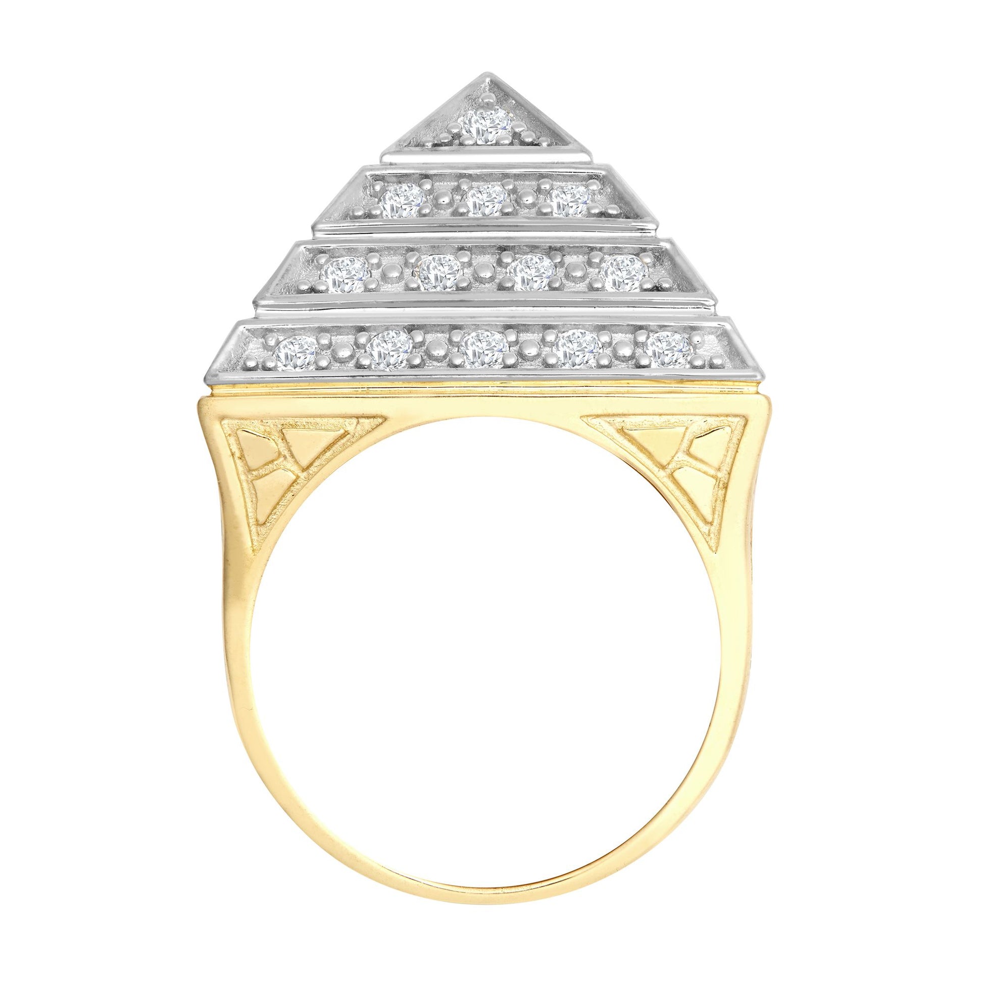 9ct 2-Colour Gold  CZ Egyptian Pyramid 1 1/2oz 30mm Signet Ring - JRN565