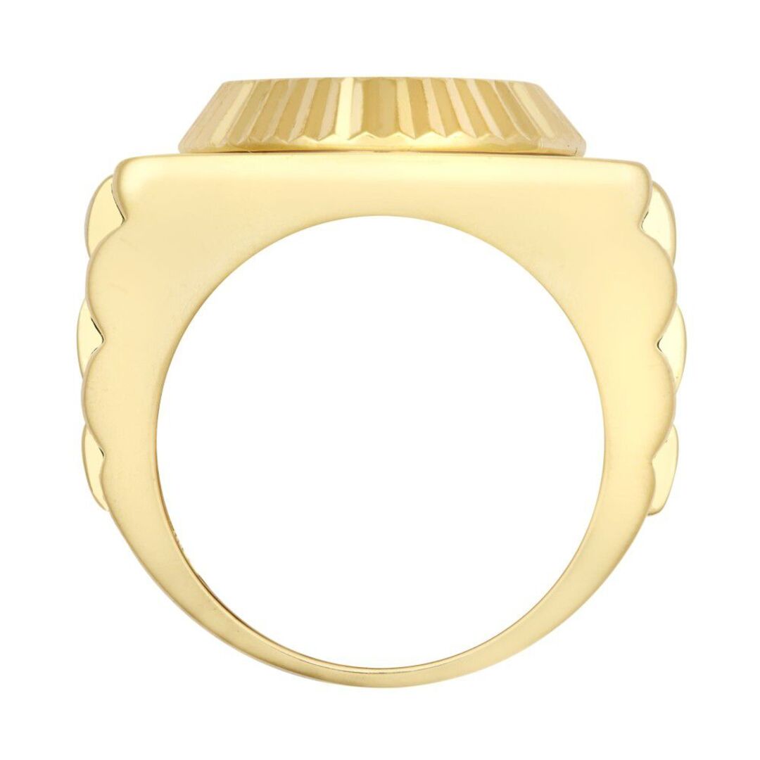 Mens 9ct Gold  CZ Fluted Bezel Watch Strap Cluster Solitaire Ring - JRN569