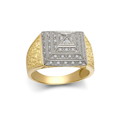 9ct 2-Colour Gold  CZ Egyptian Pyramid 1/4oz 15mm Signet Ring - JRN578