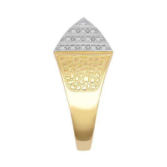 9ct 2-Colour Gold  CZ Egyptian Pyramid 1/4oz 15mm Signet Ring - JRN578