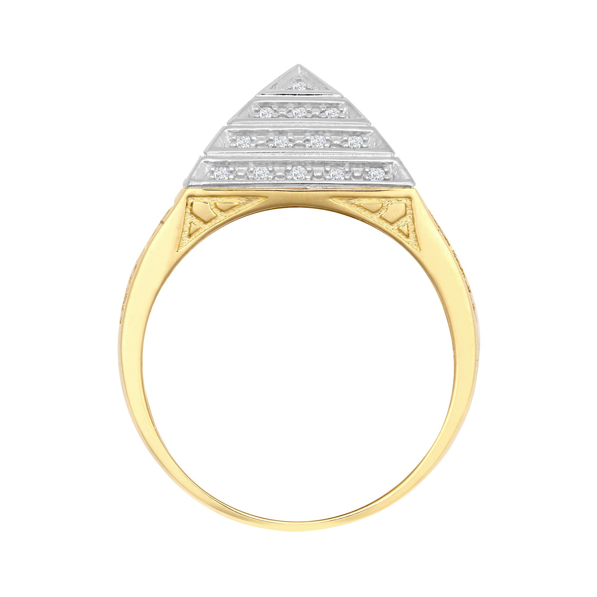9ct 2-Colour Gold  CZ Egyptian Pyramid 1/4oz 15mm Signet Ring - JRN578