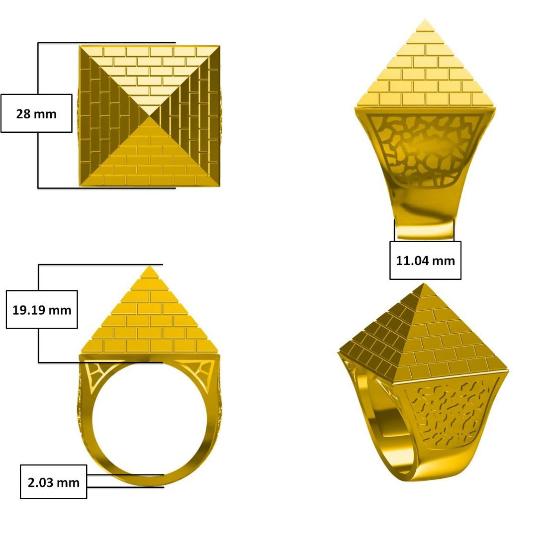 9ct Gold  Egyptian Pyramid 1 1/2oz 30mm Signet Ring - JRN585