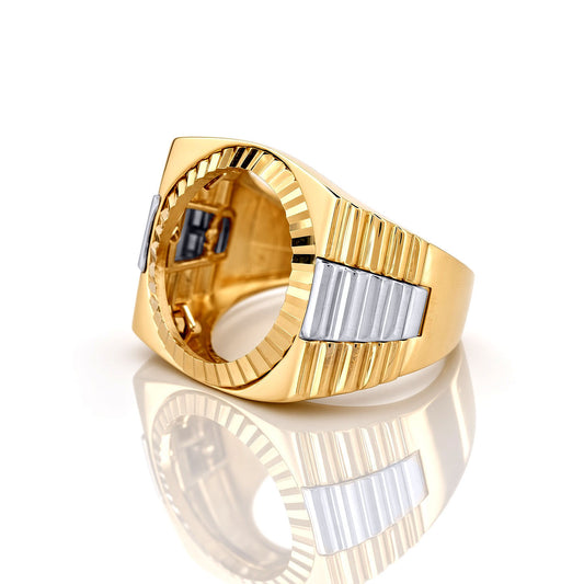 9ct 2-Colour Gold  Fluted Bezel Full Sovereign Coin Mount Ring - JRN590-F