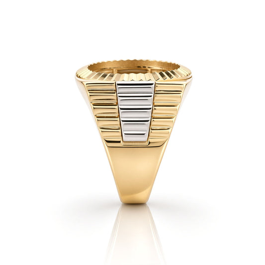9ct 2-Colour Gold  Fluted Bezel Half Sovereign Coin Mount Ring - JRN590-H