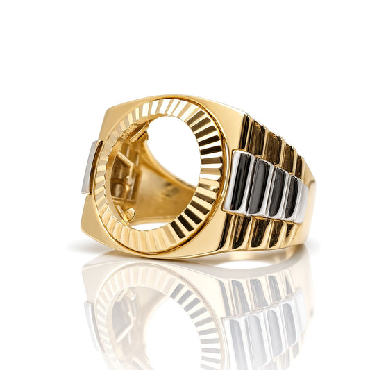 9ct 2-Colour Gold  Fluted Bezel Half Sovereign Coin Mount Ring - JRN590-H