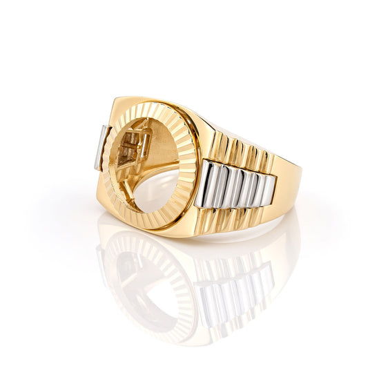 9ct 2-Colour Gold  Fluted Bezel 10th Oz Britannia Coin Mount Ring - JRN590-T