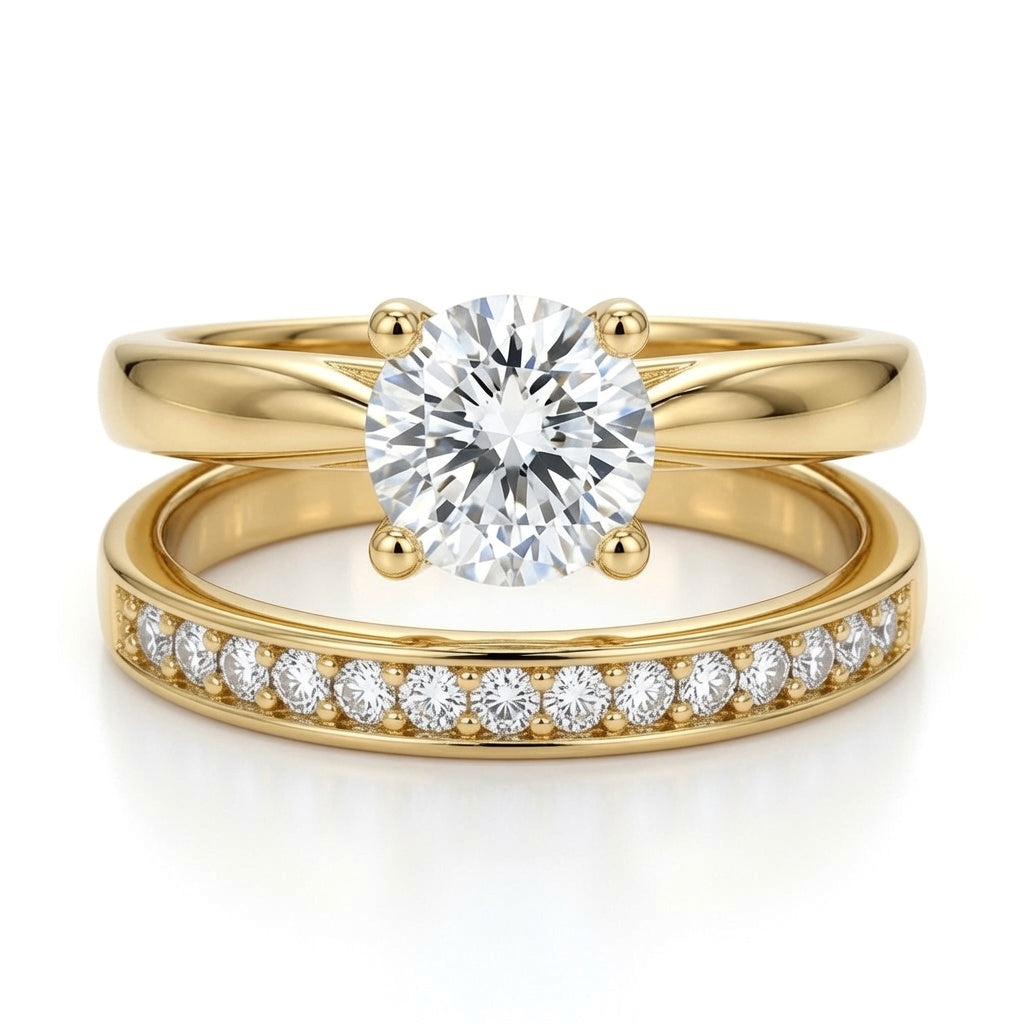 9ct Gold  CZ Wedfit Solitaire Eternity Travel Bridal Rings Set - JRN593+609