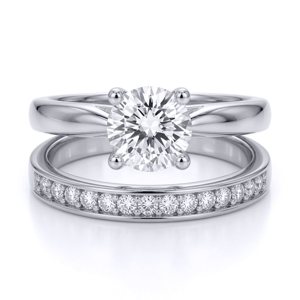 9ct White Gold  CZ Solitaire Eternity Travel Bridal Rings Set - JRN594+610