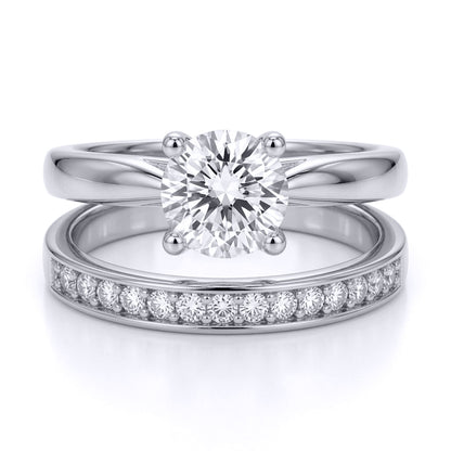 9ct White Gold  CZ Solitaire Eternity Travel Bridal Rings Set - JRN594+610