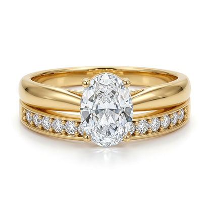 9ct Gold  Oval CZ Solitaire Eternity Travel Bridal Rings Set - JRN595+609