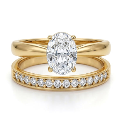 9ct Gold  Oval CZ Solitaire Eternity Travel Bridal Rings Set - JRN595+609