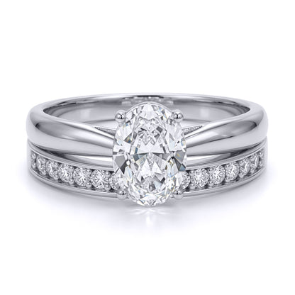 9ct White Gold  Oval CZ Solitaire Eternity Travel Bridal Rings Set - JRN596+610