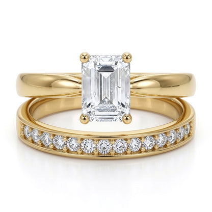 9ct Gold  Emerald CZ Solitaire Eternity Travel Bridal Rings Set - JRN597+609