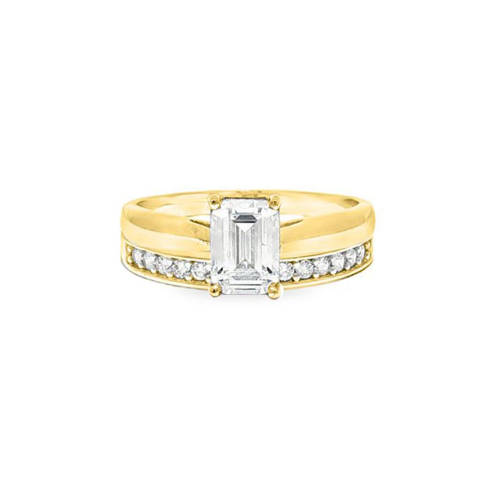 9ct Gold  Emerald CZ Solitaire Eternity Travel Bridal Rings Set - JRN597+609