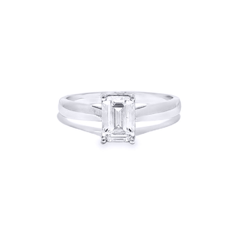 9ct White Gold  Emerald CZ Solitaire Travel Proposal Ring 1.00CT - JRN598