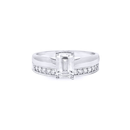 9ct White Gold  Emerald Lab Created Diamond Travel Bridal Rings - LABJRN598+610