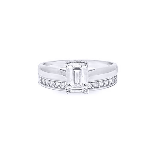 9ct White Gold  Emerald Lab Created Diamond Travel Bridal Rings - LABJRN598+610