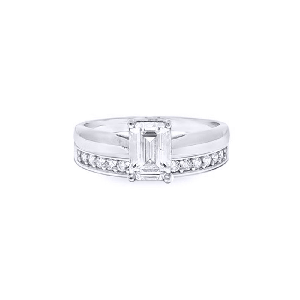 9ct White Gold  Emerald Lab Created Diamond Travel Bridal Rings - LABJRN598+610