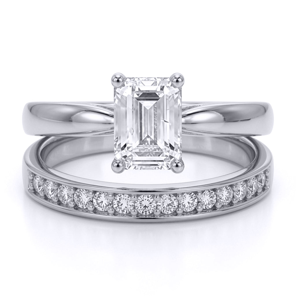 9ct White Gold  Emerald CZ Solitaire Eternity Travel Bridal Rings - JRN598+610