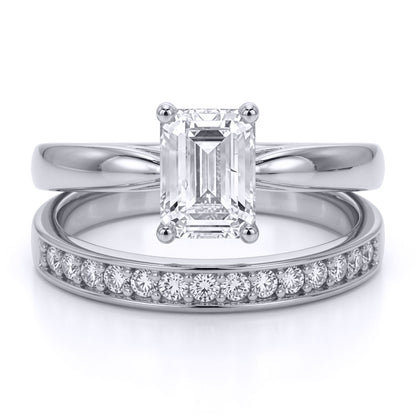9ct White Gold  Emerald CZ Solitaire Eternity Travel Bridal Rings - JRN598+610