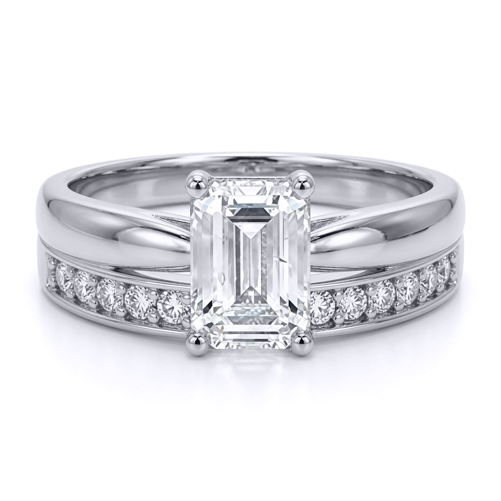 9ct White Gold  Emerald CZ Solitaire Eternity Travel Bridal Rings - JRN598+610