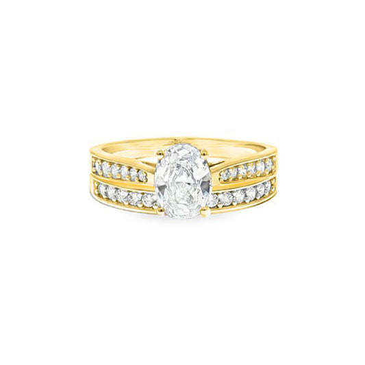 9ct Gold  Oval CZ Engagement Eternity Travel Bridal Rings Set - JRN599+609