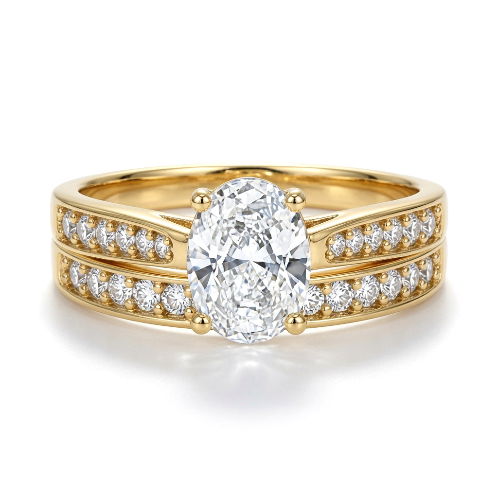 9ct Gold  Oval CZ Engagement Eternity Travel Bridal Rings Set - JRN599+609