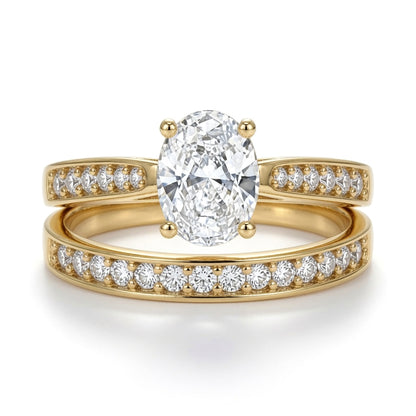9ct Gold  Oval CZ Engagement Eternity Travel Bridal Rings Set - JRN599+609