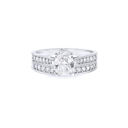 9ct White Gold  Oval CZ Engagement Eternity Travel Bridal Ring Set - JRN600+610