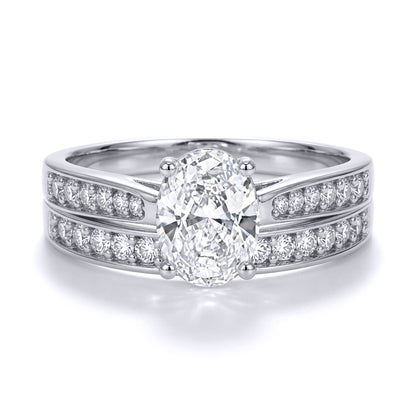 9ct White Gold  Oval CZ Engagement Eternity Travel Bridal Ring Set - JRN600+610