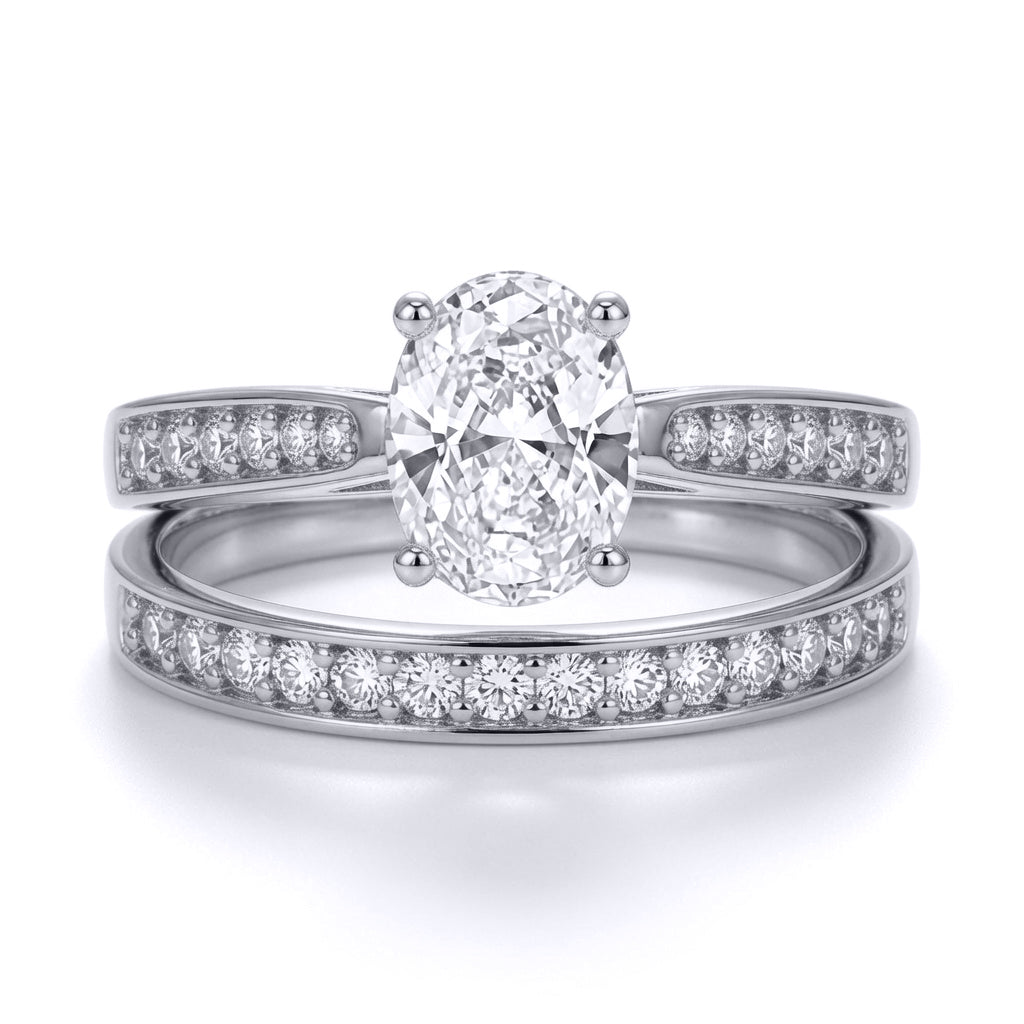 9ct White Gold  Oval CZ Engagement Eternity Travel Bridal Ring Set - JRN600+610