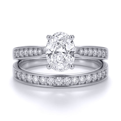 9ct White Gold  Oval CZ Engagement Eternity Travel Bridal Ring Set - JRN600+610