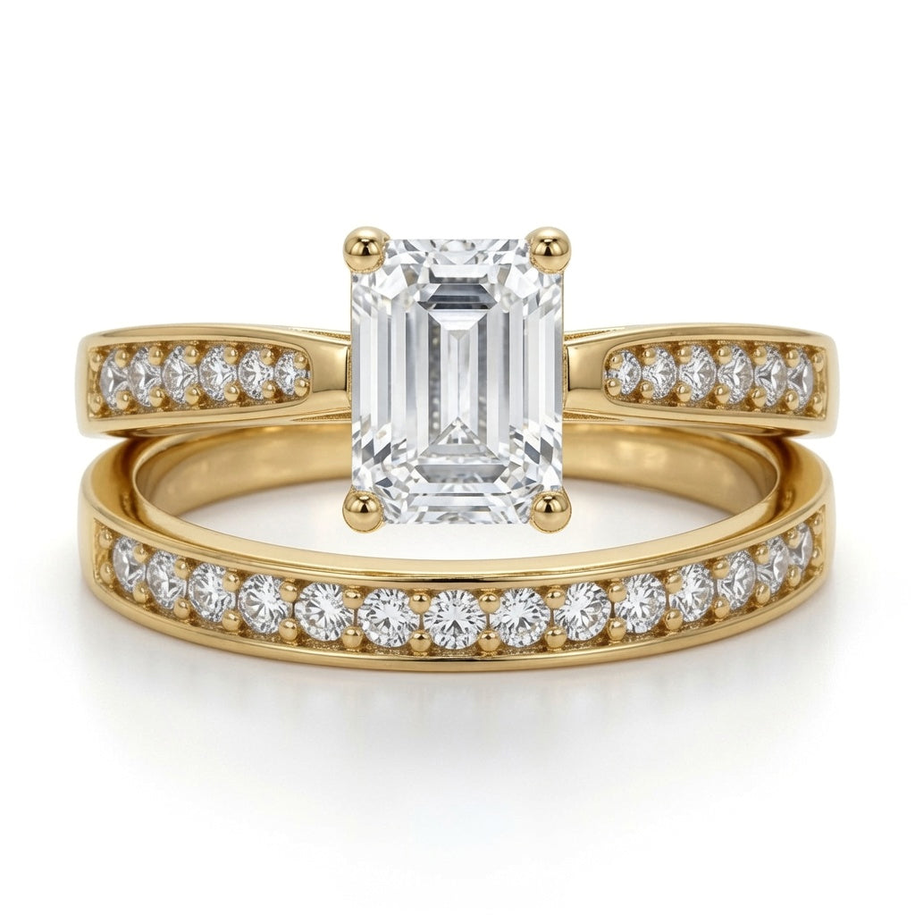 9ct Gold  Emerald CZ Engagement Eternity Travel Bridal Rings Set - JRN601+609