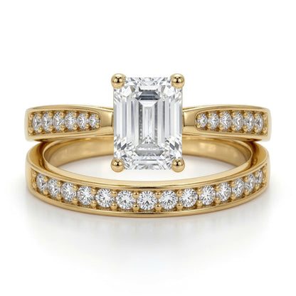 9ct Gold  Emerald CZ Engagement Eternity Travel Bridal Rings Set - JRN601+609