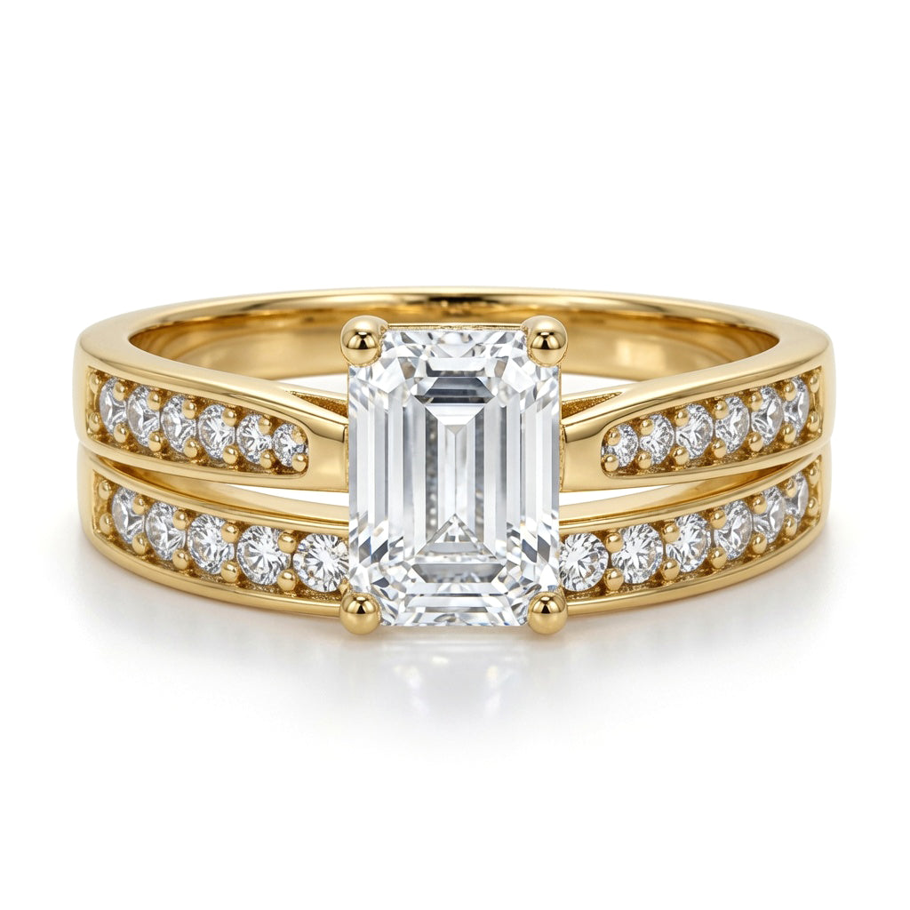 9ct Gold  Emerald CZ Engagement Eternity Travel Bridal Rings Set - JRN601+609